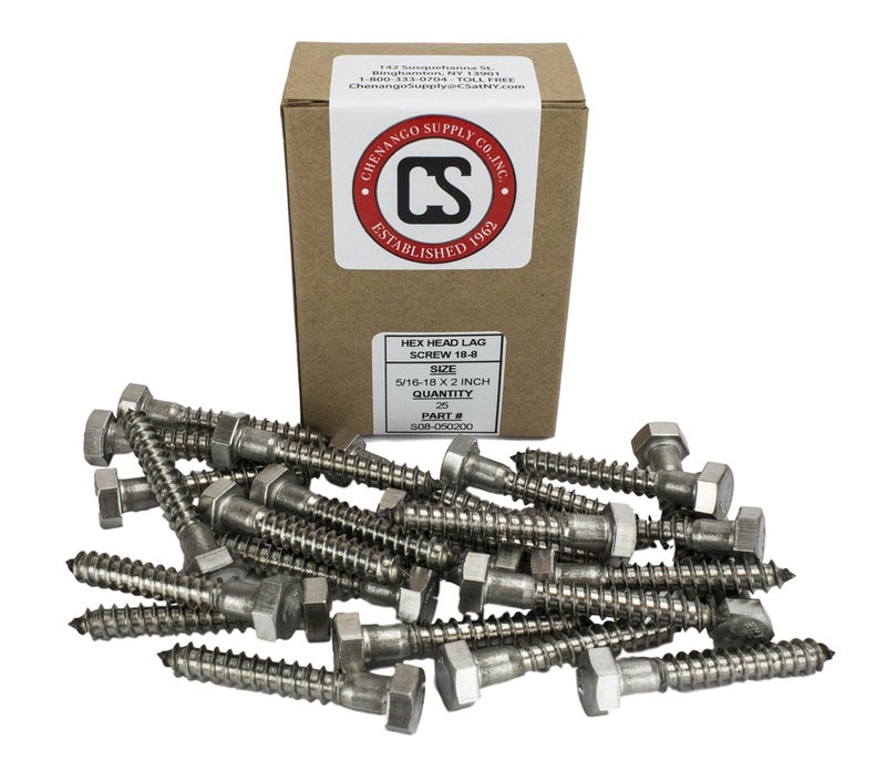 Chenango Supply Stainless 5/16 x 2 Hex Lag Screw (1" to 5" Lengths Available in Listing), 18-8 Stainless Steel, 25 Pieces (5/16 x 2) - Image 2